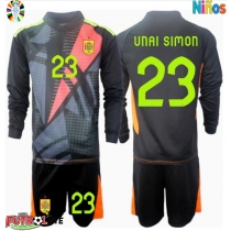 Camiseta España Unai Simon #23 Portero Visitante Equipación para niños Eurocopa 2024 manga larga (+ pantalones cortos)